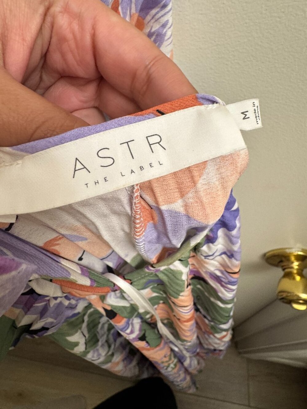 ASTR Floral Pleated Midi Dress in Lavender, Peach & Green - Picture 2 of 3